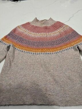 J.Crew Fair Isle Mock Neck Sweater Pink & Orange XS